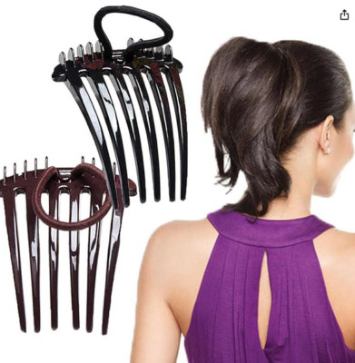 2 Hair Comb with Elastic Band, Ponytail Lift for fuller hairstyle Black & Coffee