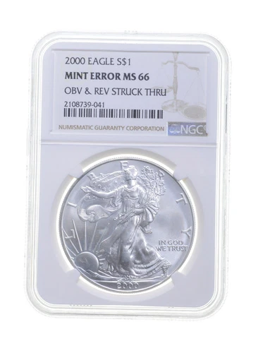 MS66 MINT ERROR 2000 American Silver Eagle OBV & REV Struck Thru NGC *4274
