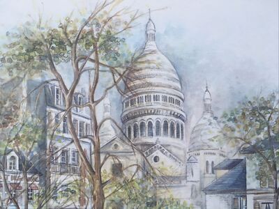 Aquarelle Originale Place Du Tertre Montmartre - Bernadette Voz - Art Parisien