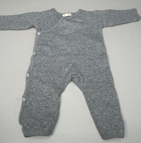 BURTS BEES BABY GREY QUILTED KIMONO ROMPER SZ NEWBORN NWOT
