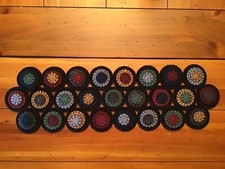 NEW COLOR COMBO PRIMITIVE WOOLFELT PENNY RUG TABLE RUNNER IN RICH WINTER SHADES