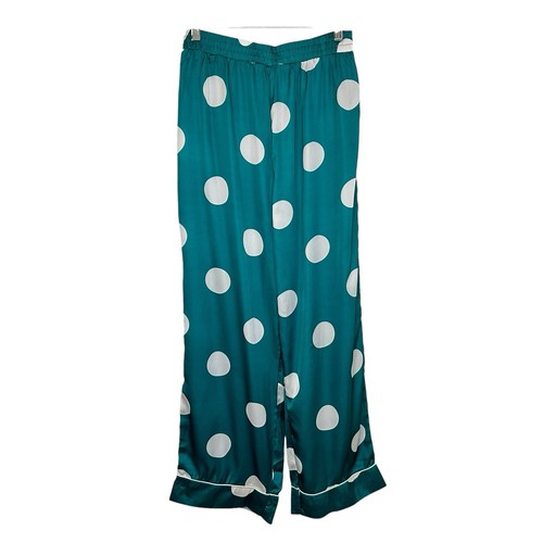 Nasty Gal Womens Polka Dot Pajama Pants Sz Medium Green White Elastic Waist NWT