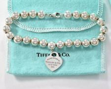 Please Return To Tiffany  Co Sterling Silver Heart Bead Bracelet 7.7" in Pouch