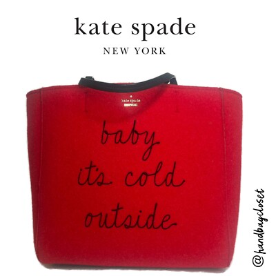 Kate Spade Baby It s Its Cold Outside Red Wool Tote    Rare Bag