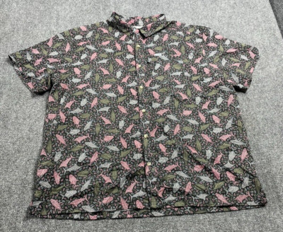Columbia Men's PFG Black Fish Print Button Down Short-Sleeve T-Shirt Size XXL