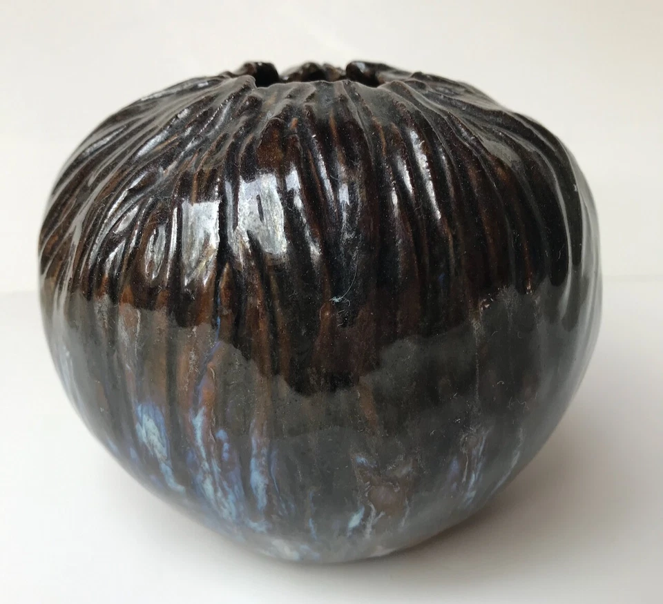 Tonvase Kugel 1l anthrazit braun blau |clay vase sphere 1L anthracite brown blue - Bild 3 von 4