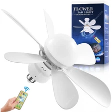 Ceiling Fan E27 Socket Fan 30W with Dimmable LED Light Remote Controller 3 Speed