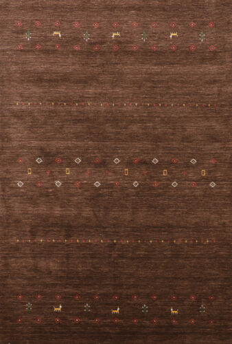 Artisan-made Brown Wool Area Rug Hand-knotted Gabbeh Carpet 6x8 ft - Afbeelding 1 van 18