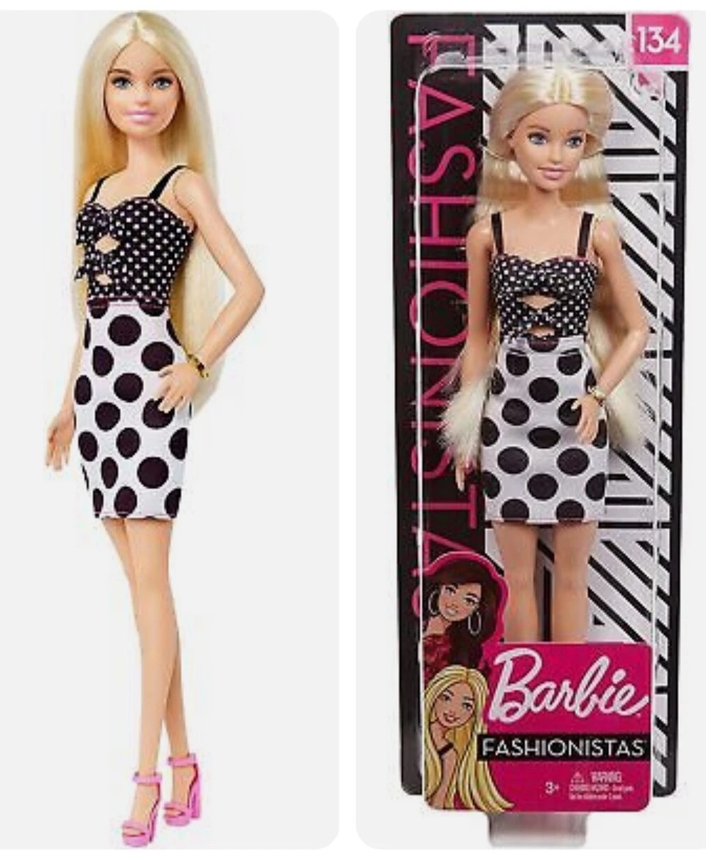 2019 Mattel Fashionistas 134 Doll Blonde Hair Blue Eyes Polka Dot Dress