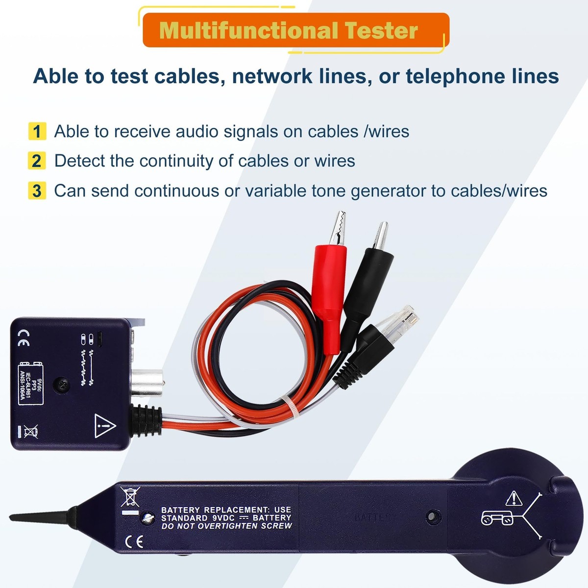 CENPEK Toongenerator Kit – Draadvolgsysteem, Kabeltester, Inductieve Versterker En Sonde, Met Instelbaar Volume, Voor Kabelonderhoud En Netwerkkabels