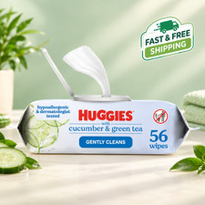 Huggies Cucumber Green Tea Scented Baby Wipes, 56 Count Flip-Top Pack