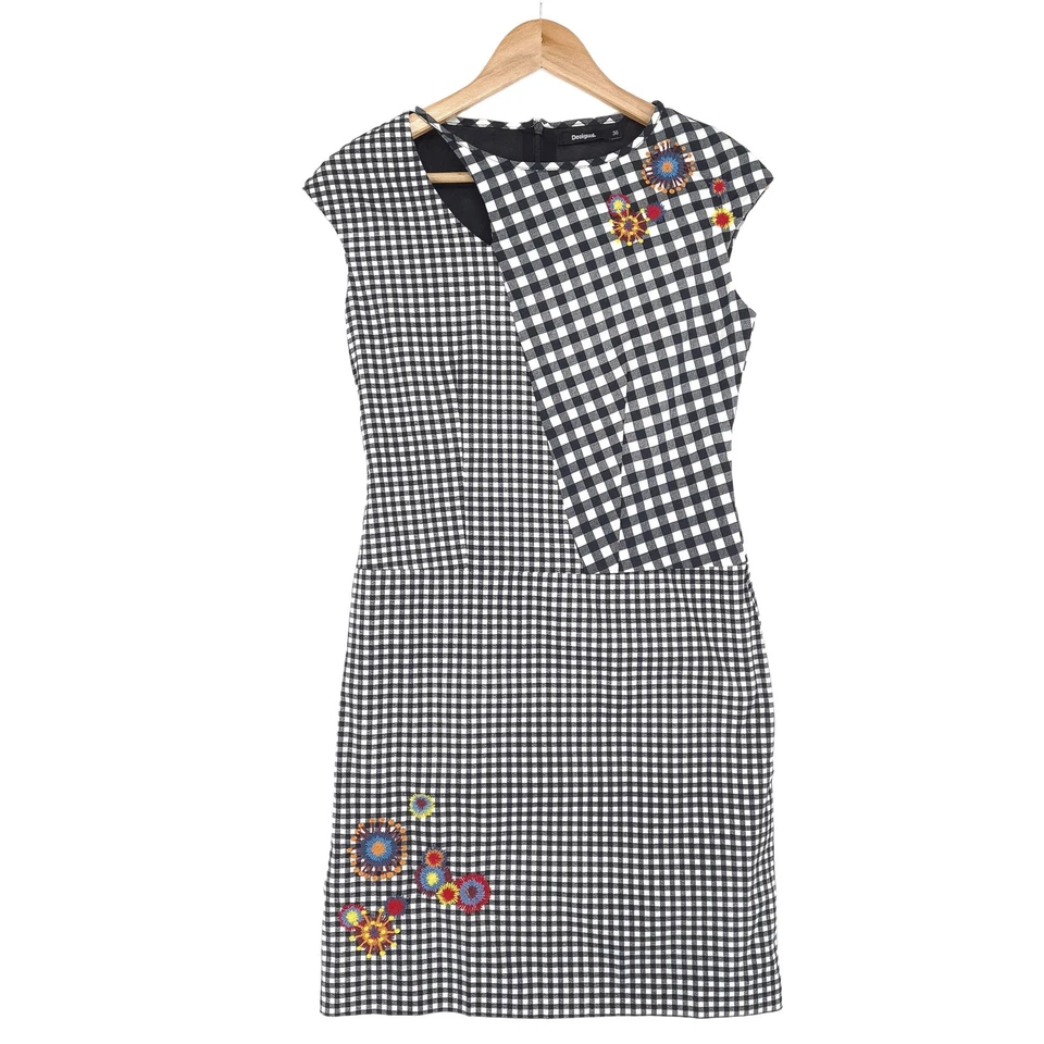 Desigual Vintage Kleid Gingham Check Floral Stickerei Tu0 Größe 36 - Bild 1 von 4
