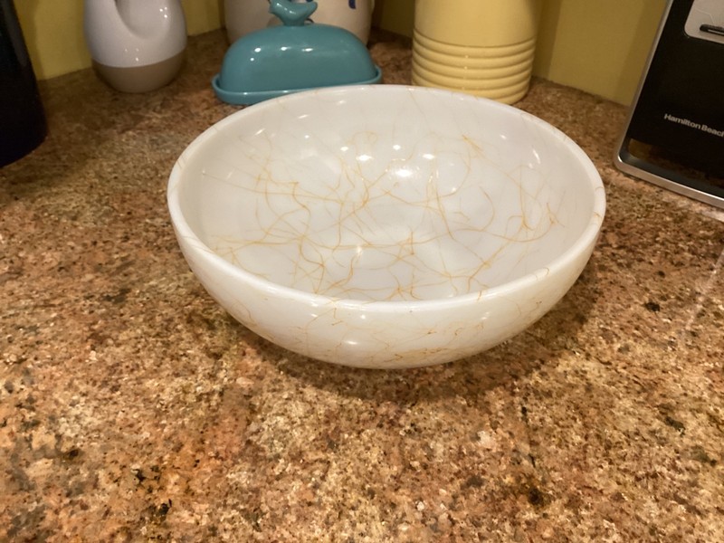Vintage Hazel Atlas Milk Glass "Butterscotch Drizzle" Serving Bowl 10.25"