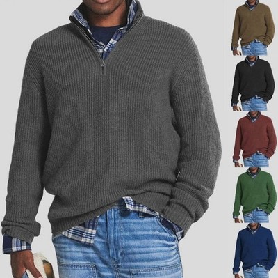 Herren Strickpullover Warm Pullover Sweater Half Zip-Herrenpullover Stehkragen