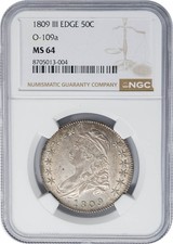 1809 Capped Bust Half 50c III Edge O-109a MS64 NGC 950512-4