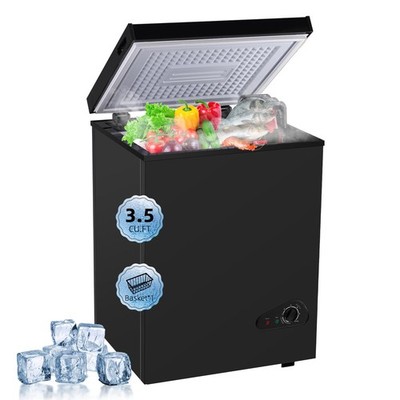 Geekman Chest Freezer 3.5 Cubic Feet Capacity with Removable Basket, Defrost