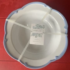 Shabby Chic Blue & White Melamine Pasta Soup Bowl Scallop Edge Set of 4  New