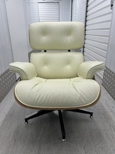 Eames Style Cream Leather Lounge Armchair & Footstool