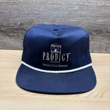 Vintage Stanley Door Systems Hat Cap Strap Back Blue Prodigy Rope Made In USA