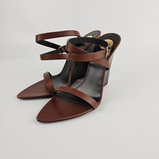 SAINT LAURENT 1150 Bruciato Leather 120mm Wedge Sandals New Authentic