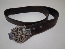 Vintage Harley Davidson Shield Belt   Buckle Leather Brown Belt Y2K 2005 Size 42