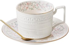 Country Roses Porcelain Tea Cup  Saucer Set W/ Gold Trim Vintage Style For