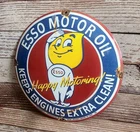 Vintage Esso Motor Oil Porcelain Metal Gas Pump Plate Sign - Happy Motoring