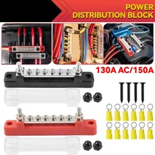 2x 12V Distribution Bus Bar Auto Boat Marine Power 6 Way Terminal Block Bus  Bar