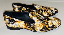 Versace 6488 Black White Gold Barocco Venetian Silk Men Loafers US 9 EU 42 EUC