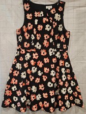 Elle Dress Womens Size 2XL Black Floral Sleeveless A line Flared Hem EUC