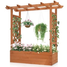 Raised Garden Bed with Trellis Planter Box Privacy Fence for Ivy Climbing Plants
