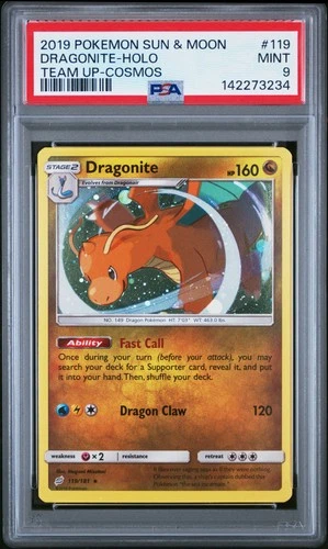 2019 POKEMON SUN & MOON TEAM UP COSMOS #119 DRAGONITE-HOLO PSA 9