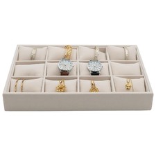 Jewelry Watch Tray, Beige Velvet Watch Jewelry Organizer 12 Grid, Stackable W...