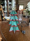 VTG. Stained Tiffany Style 10” Glass Light Up Electric Tabletop Christmas Tree