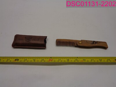 Men's Pocket Comb Folding Wooden Skull Beard Comb & Leather Travel Case