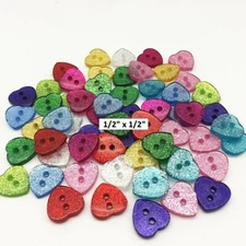 Pkg of 20 GLITTERY SPARKLE HEARTS 2-hole Resin Buttons 1/2" (13mm) Craft (1020H)