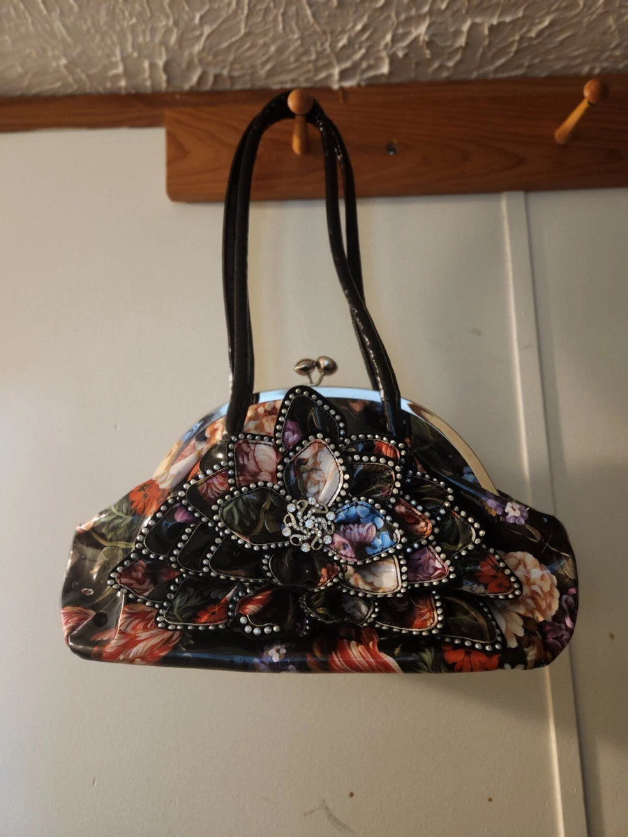 Julia Michael Bling Flower Tote Purse Shoulder Bag Clasp