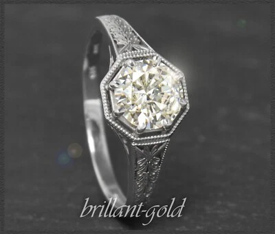 Antik Jugendstil Design Brillant Ring, 0,94ct Solitär Diamant in VS, 585 Gold - Bild 1 von 4