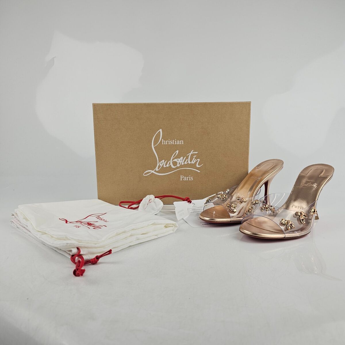 CHRISTIAN LOUBOUTIN Degraqueen PVC 85mm Leche Mules New | eBay CHRISTIAN LOUBOUTIN Degraqueen PVC 85mm Leche Mules New | eBay