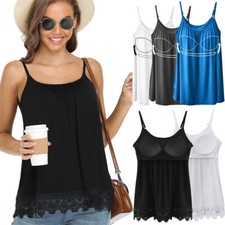 Womens Cami with Built in Bra Flowy Swing Tank Tops Loose Camisole for Travling