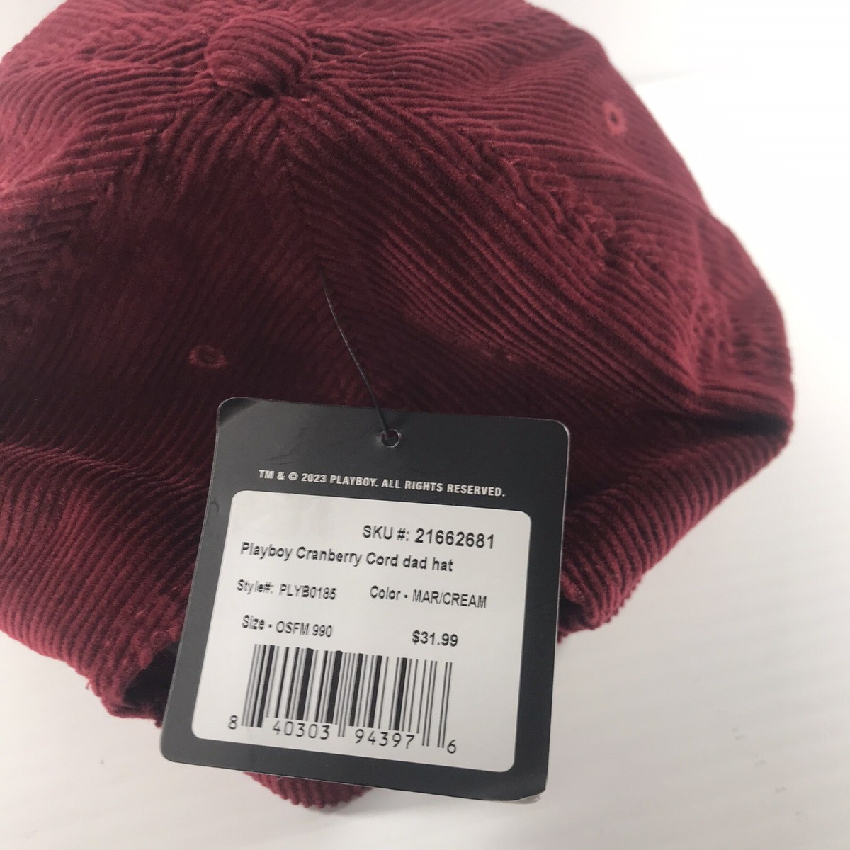 Playboy Cranberry Red Bunny Logo Corduroy Adjustable Strapback Dad