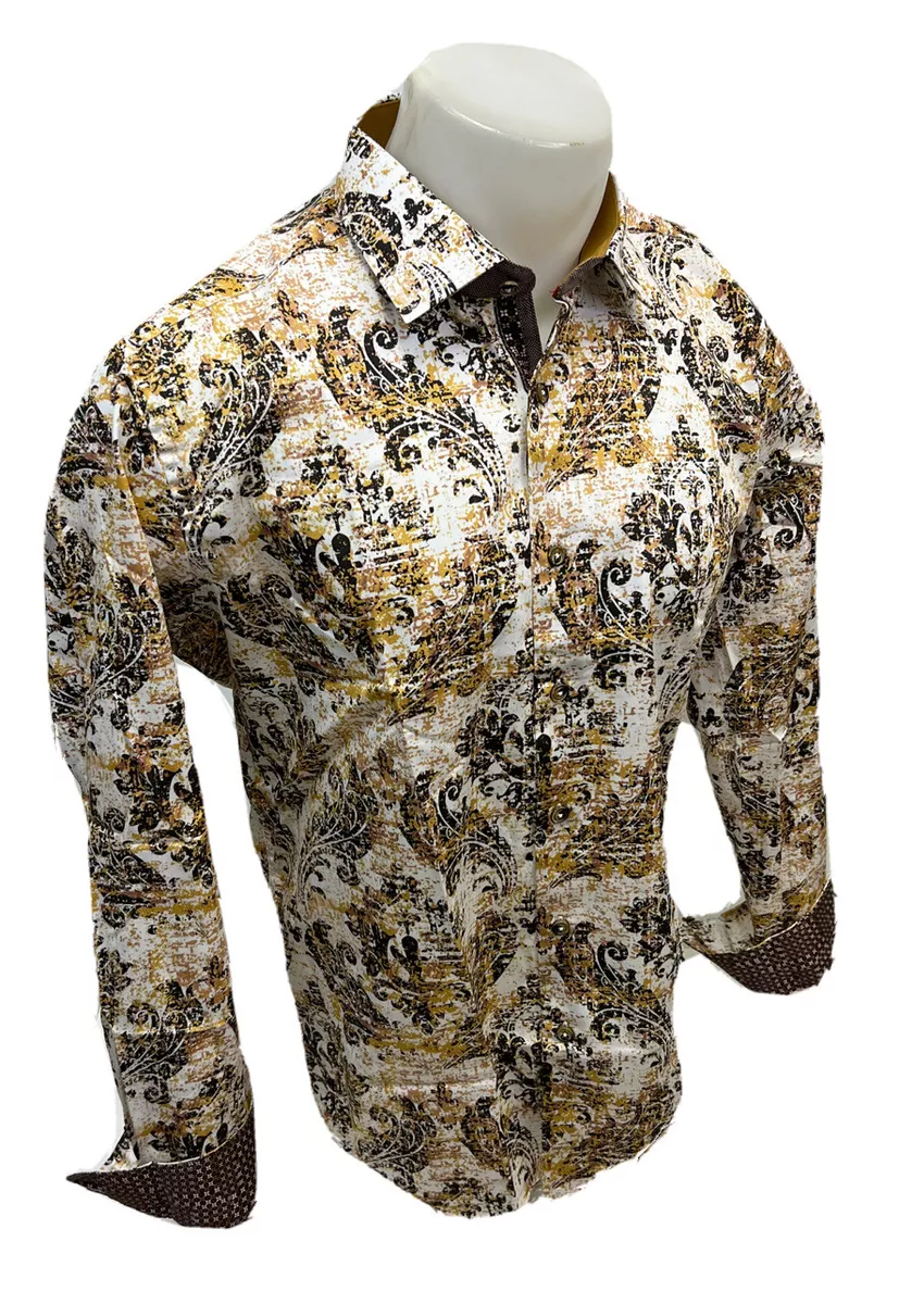 Men's white and gold dress shirt hotsell