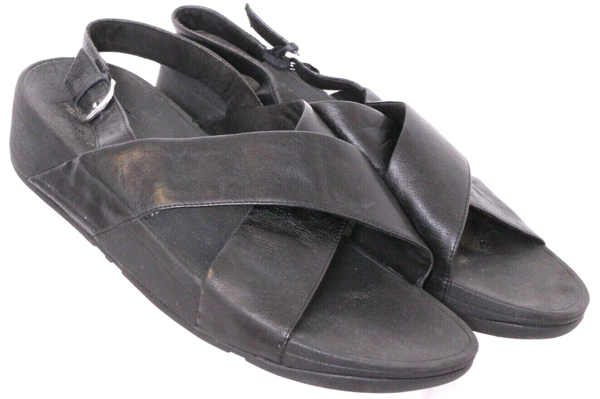 FitFlop K03 001 Lulu Black Leather Criss Cross Slingback Sandal Shoes Women s 11
