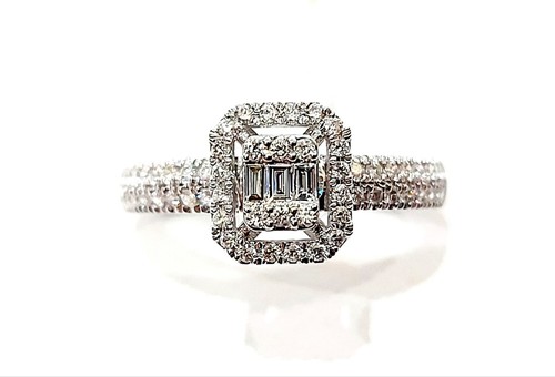 Anello fantasia Astralia in Oro Bianco con Diamanti Brillante e Baguette 18 kt - Foto 4 di 8