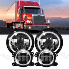 for Freightliner Coronado 7inch Round LED Headlights + 4inch LED Fog Light Combo