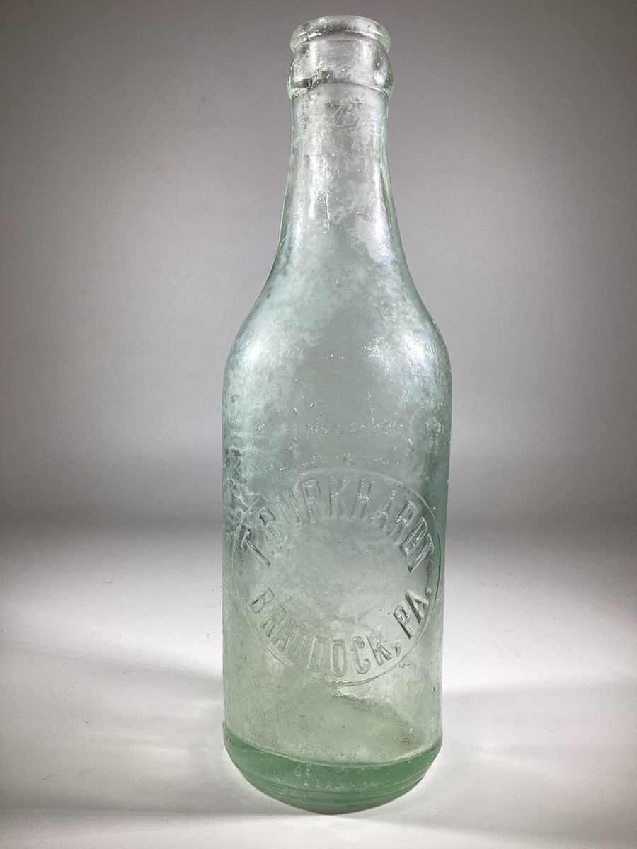 Vintage Antique 1920's Aqua Glass Soda Bottle 8” T. Burkhardt 8oz