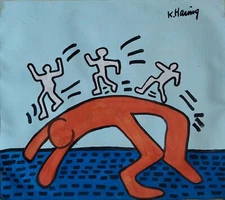 Keith Haring LOT of 3 Signed American Pop Art Oil Painting | Iconic Street Art