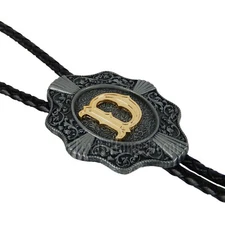 Initial Letter "D" Bolo Tie Western 38" Genuine Leather Cord Detailed Tips 