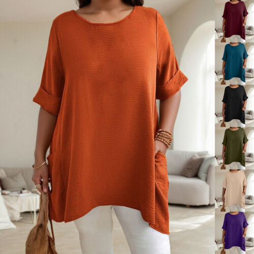 Plus Size Women Short Sleeve T Shirt Blouse Ladies Casual Baggy Plain Tunic Tops