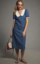 Anthropologie Porridge Short Sleeve Collared Slim Midi Dress Size XXS